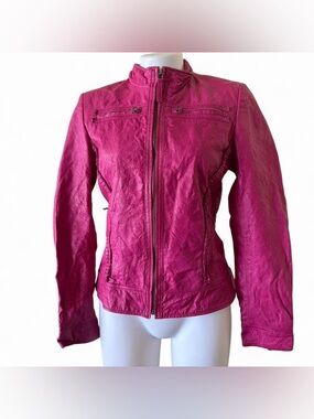 Vintage Canadian Luxury Brand Danier Genuine Pink Leather Biker Moto Jacket!